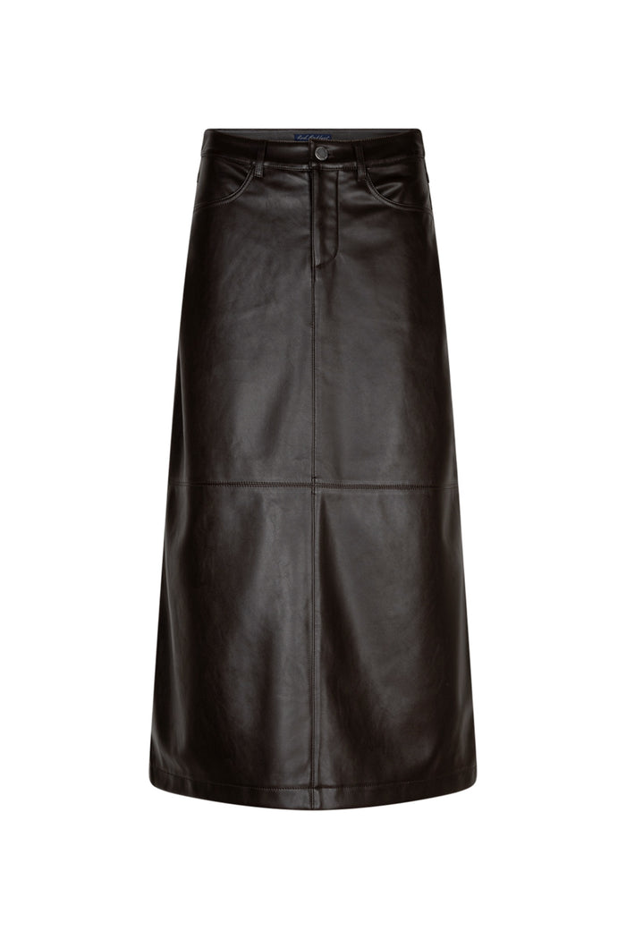 Red Button SRB5078 Alina Faux Leather Skirt Espresso front view Shop Red Button at Dotique