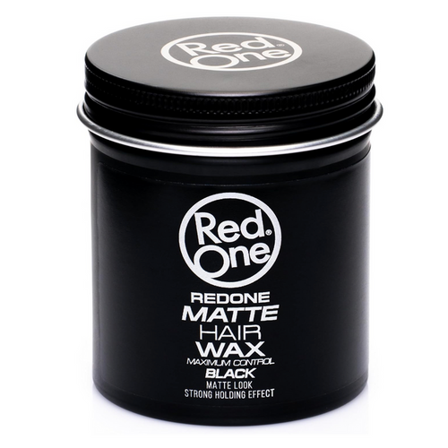 Red One Matte Hair Wax Black 100ml in a closed black metal jar. Professional styling wax offering maximum control, strong hold, and a matte finish for defined, long-lasting hairstyles without greasy shine.