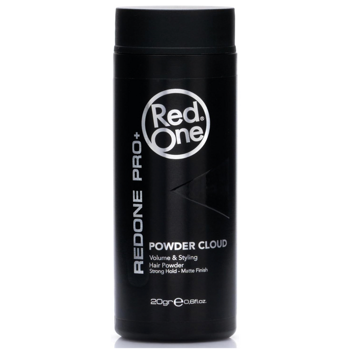 Red One Pro+ Powder Cloud Volume & Styling Hair Powder 20g in a black container, delivering strong hold, instant volume, texture, and a matte finish for all hair types.