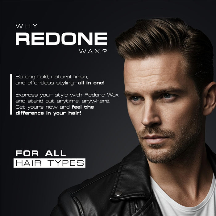 Promotional graphic featuring a man with neatly styled hair highlighting Red One Powder Cloud Volume & Styling Hair Powder, emphasizing strong hold, natural finish, and suitability for all hair types.