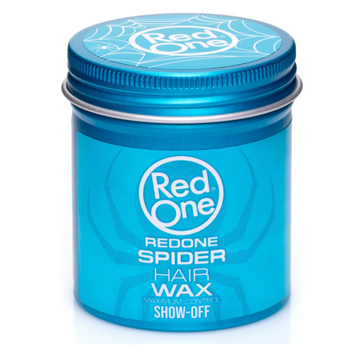 Red One Spider Hair Wax Show-Off 100ml in a blue styling jar with maximum control formula. Professional hair wax provides a strong hold, flexible styling, defined texture, and a natural finish for everyday use.
