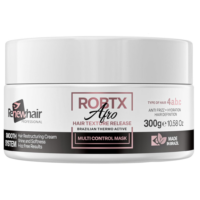 Renew Hair ROBTX Afro Hair Texture Release Brazilian Thermo Active Multi Control Mask 300g for smoothing, hydration and frizz control on type 4 hair