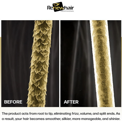 Before and after comparison showing smoother, shinier and more manageable Afro textured hair after using Renew Hair ROBTX Afro Hair Texture Release Mask
