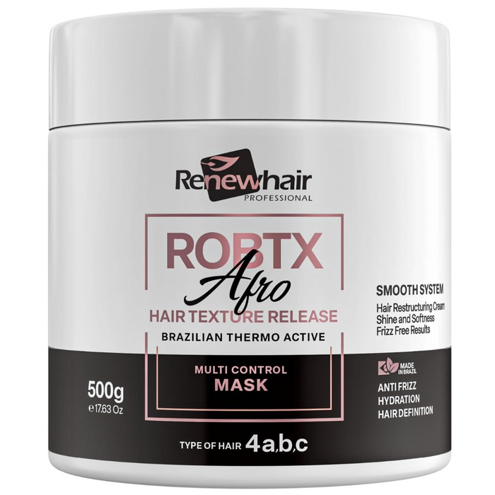Renew Hair ROBTX Afro Hair Texture Release Brazilian Thermo Active Multi Control Mask 500g for smoothing, hydration and frizz control on type 4 hair