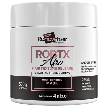 Renew Hair ROBTX Afro Hair Texture Release Brazilian Thermo Active Multi Control Mask 500g for smoothing, hydration and frizz control on type 4 hair