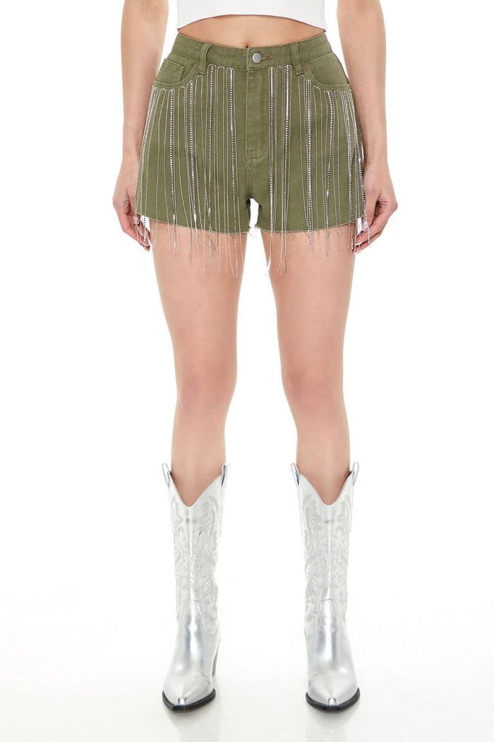 Rhinestone Fringe Denim Shorts