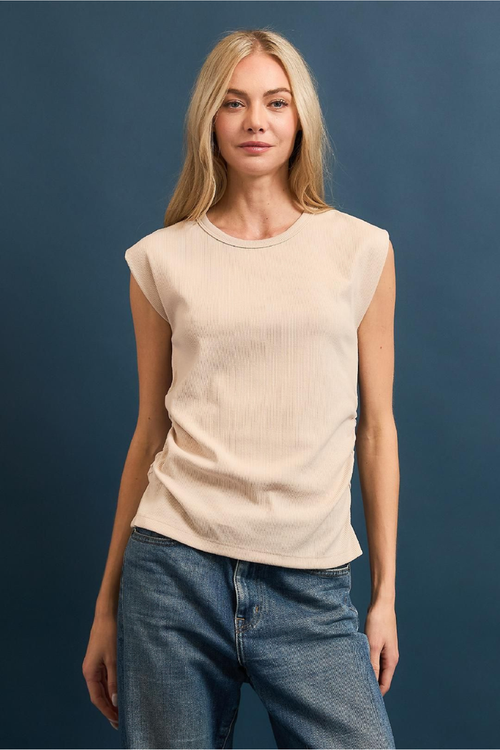 Ribbed Top w/ Side Ruching Taupe