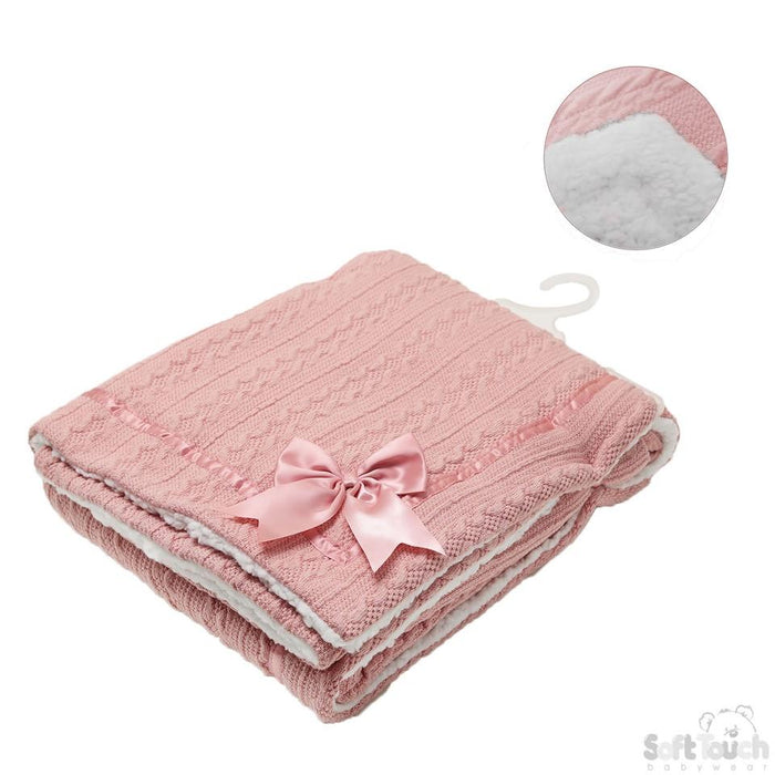 ROSE GOLD CHEVERON CABLE KNIT WRAP W/SATIN TRIM & BOW : FBP202-RO - Kidswholesale.co.uk