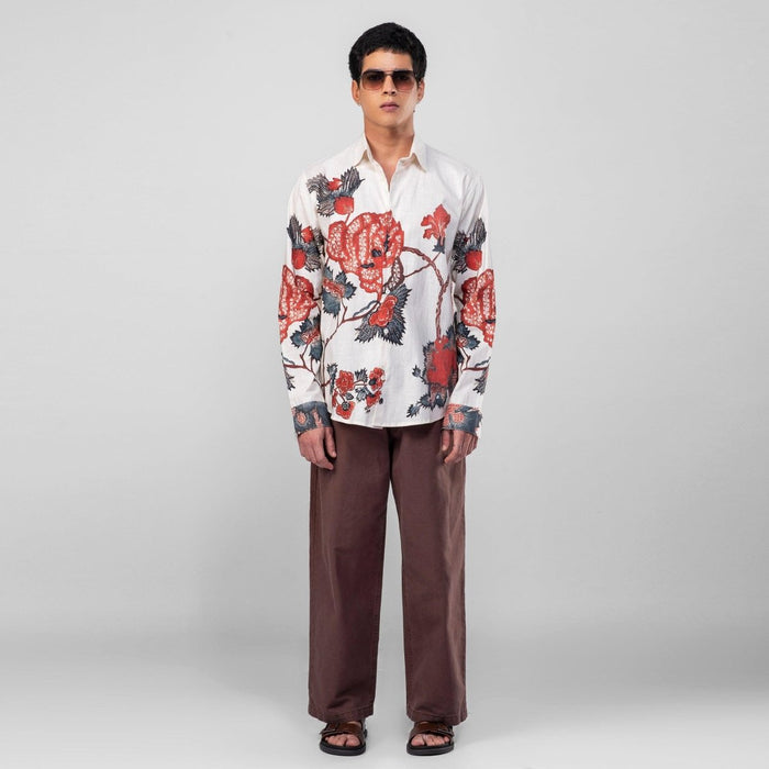 Roseplant Holiday shirts Men - White Available in Cotton and Linen - Naymish Designs