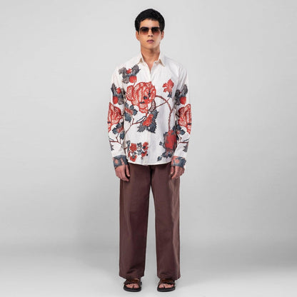 Roseplant Holiday shirts Men - White Available in Cotton and Linen - Naymish Designs