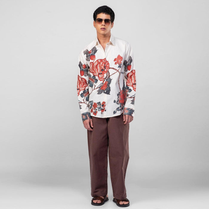 Roseplant Holiday shirts Men - White Available in Cotton and Linen - Naymish Designs