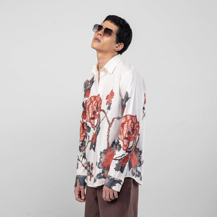 Roseplant Holiday shirts Men - White Available in Cotton and Linen - Naymish Designs