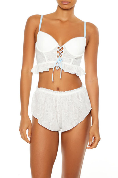 Ruffle Lace-Up Lingerie Corset Cami