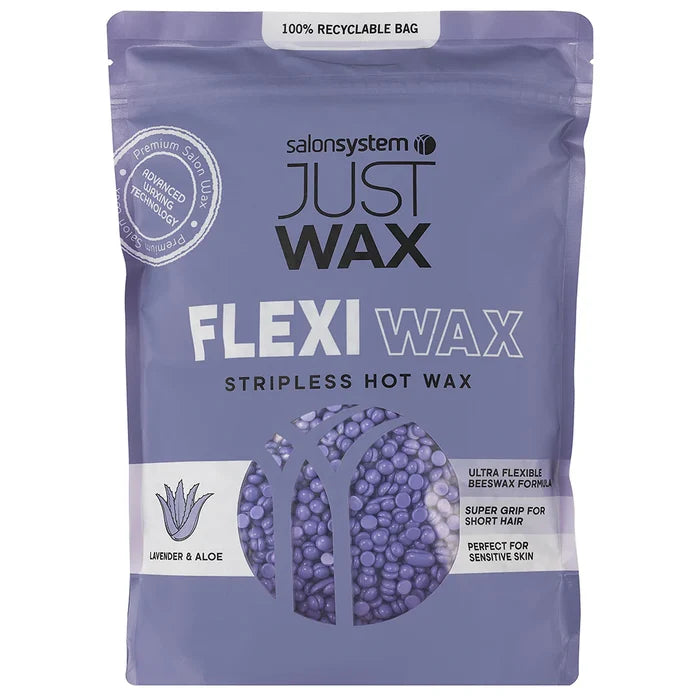Salon System Just Wax Flexiwax Stripless Hot Wax Lavender & Aloe 700g with ultra-flexible beeswax formula for sensitive skin and short hair removal
