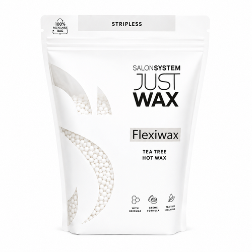Salon System Just Wax Flexiwax Tea Tree Hot Wax 700g stripless waxing beads with beeswax and calming tea tree formula for professional hair removal