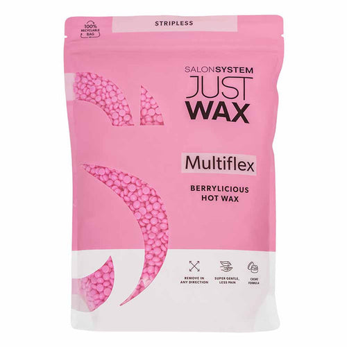 Salon System Just Wax Multiflex Berrylicious Hot Wax 700g stripless waxing beads with crème formula for gentle, multidirectional hair removal