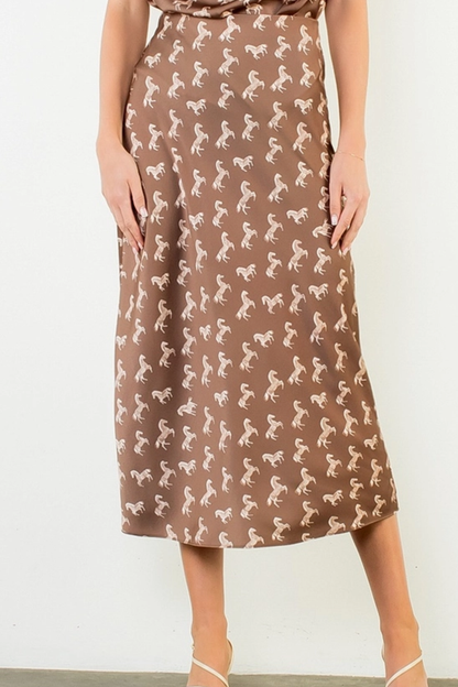 Satin Horse Print Skirt