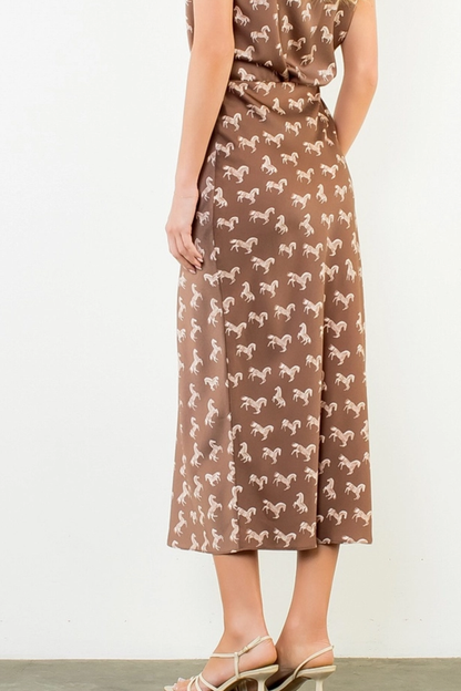 Satin Horse Print Skirt