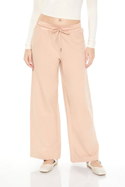 Satin Mid-Rise Wide-Leg Pants