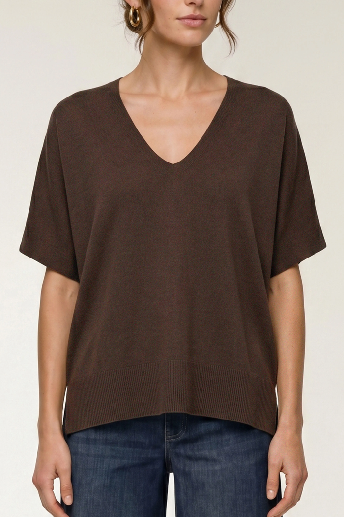 Short Sleeve V-Neck Dolman Popover, Java