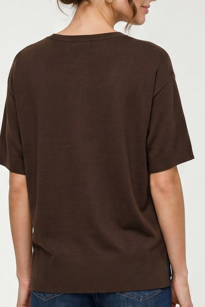 Short Sleeve V-Neck Dolman Popover, Java