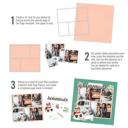 Simple Stories - Simple Pages Page Template - Design 1. Includes (1) 2-3"X4" & 2-4"X6". Simple Pages Page Templates will be your new go-to tool for quick and easy scrapbooking. This reusable plastic template helps you design a layout in minutes. Available at Embellish Away located in Bowmanville Ontario Canada.
