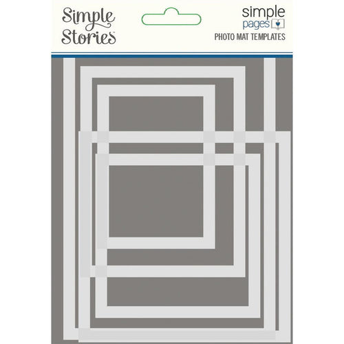 Simple Stories - Simple Pages Photo Mat Templates 5/Pkg.  this package includes various sizes: 2"X3", 3"X3", 3"X4", 4"X4" & 4"X6". Simple Pages Page Templates will be your new go-to tool for quick and easy scrapbooking. These reusable plastic templates help you design a layout in minutes. Available at Embellish Away located in Bowmanville Ontario Canada.