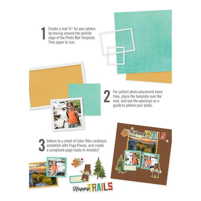 Simple Stories - Simple Pages Photo Mat Templates 5/Pkg.  this package includes various sizes: 2"X3", 3"X3", 3"X4", 4"X4" & 4"X6". Simple Pages Page Templates will be your new go-to tool for quick and easy scrapbooking. These reusable plastic templates help you design a layout in minutes. Available at Embellish Away located in Bowmanville Ontario Canada.