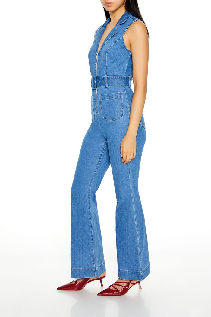 Sleeveless Denim Zip-Up Jumpsuit