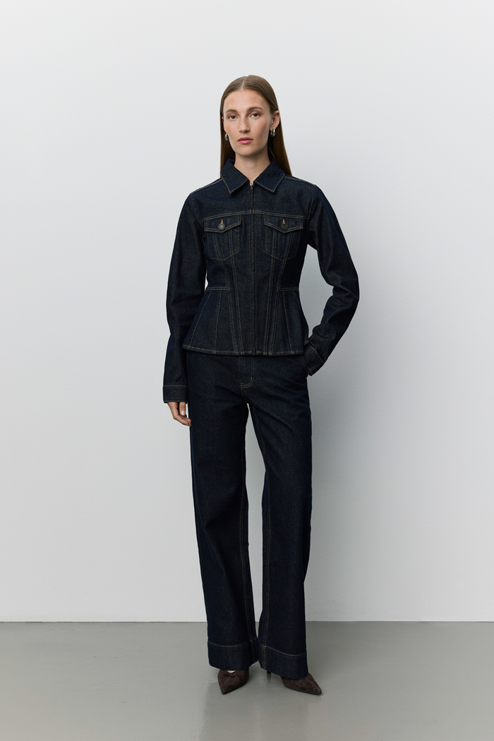 Sofie Schnoor Savakisw Slim Fit Raw Denim Jacket S263270 worn by model Shop Sofie Schnoor at Dotique