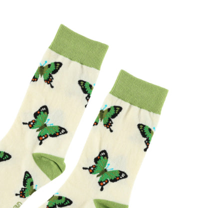 Flat lays of Green Butterfly socks