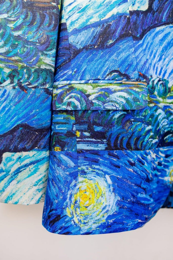 Summer Light Blazer - Starry Nights by Van Gogh - Blue Cotton Blazer Unisex - Naymish Designs