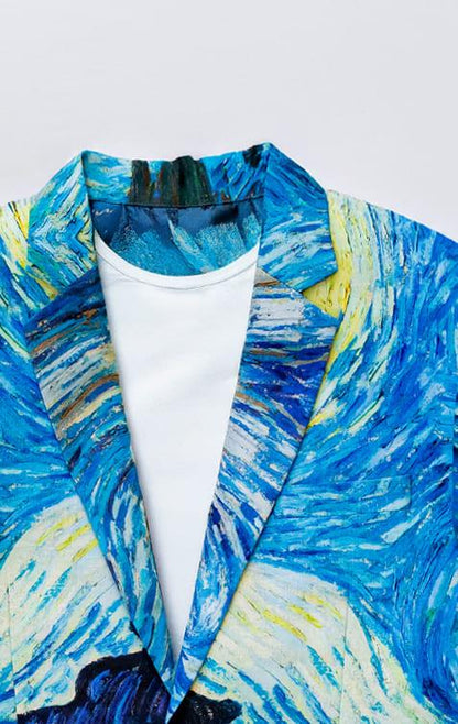 Summer Light Blazer - Starry Nights by Van Gogh - Blue Cotton Blazer Unisex - Naymish Designs