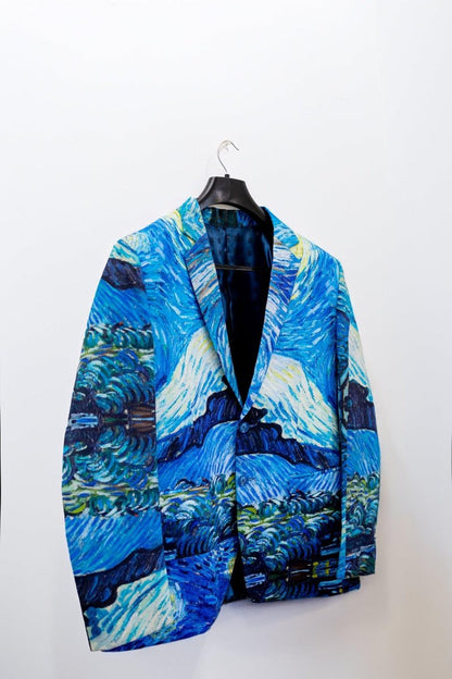 Summer Light Blazer - Starry Nights by Van Gogh - Blue Cotton Blazer Unisex - Naymish Designs