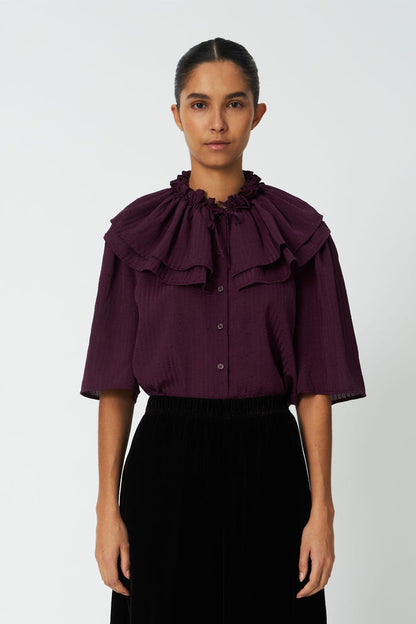 Model wearing Stella Nova Frill Top Beetroot by Stella Nova Shop Stella Nova at Dotique