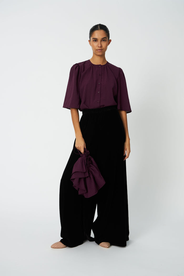 Model wearing Stella Nova Frill Top Beetroot by Stella Nova Shop Stella Nova at Dotique