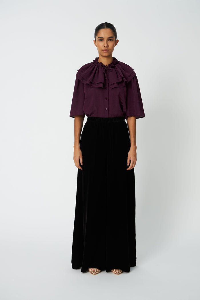 Model wearing Stella Nova Frill Top Beetroot by Stella Nova Shop Stella Nova at Dotique