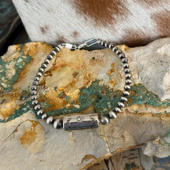 Sterling Silver Pearl & Barrel Bead Bracelet