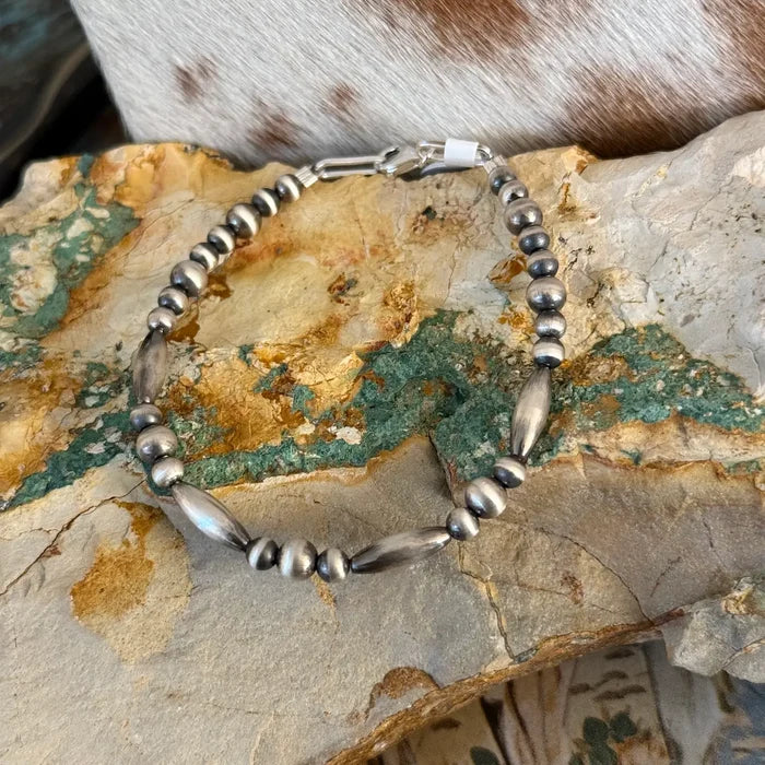 Sterling Silver Pearl & Torpedo Bead Bracelet