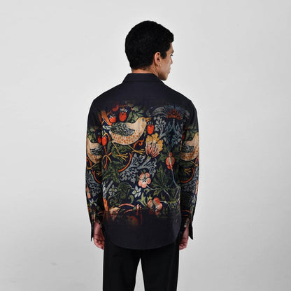 Strawberry Thief - black party wear luxury shirt for men now Available in Cotton and Linen - Naymish Designs
