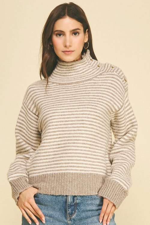 Striped Mock Neck Sweater