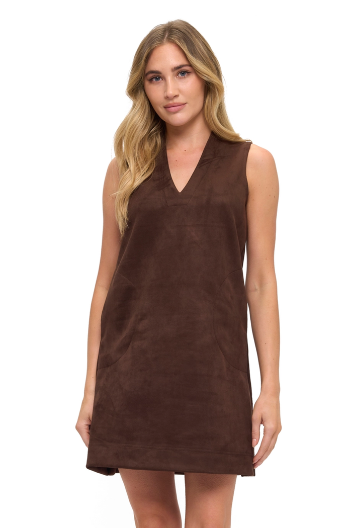 Suede Scuba Shift Dress, Brown