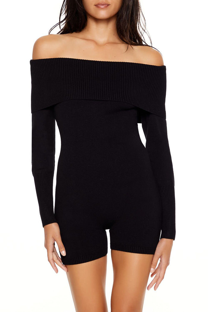 Sweater-Knit Off-the-Shoulder Romper