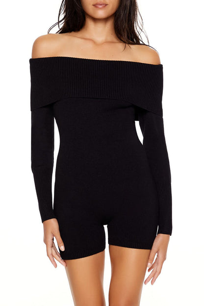 Sweater-Knit Off-the-Shoulder Romper
