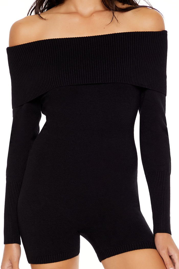 Sweater-Knit Off-the-Shoulder Romper