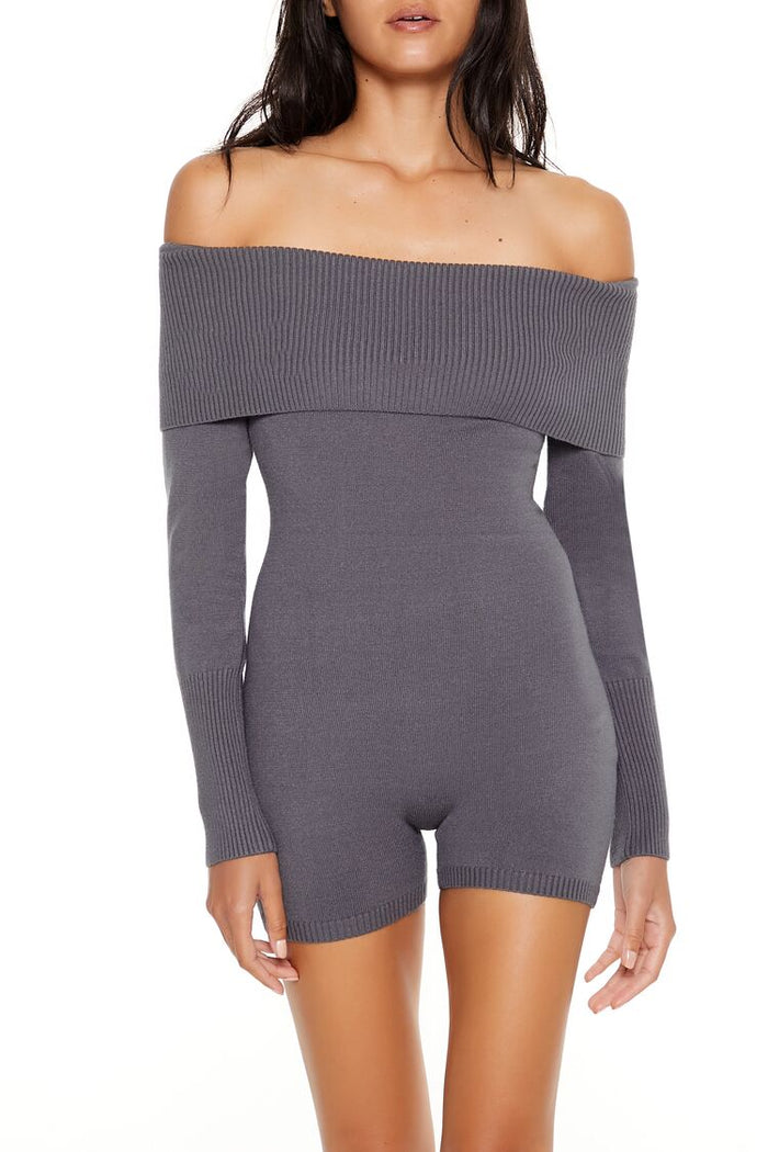 Sweater-Knit Off-the-Shoulder Romper