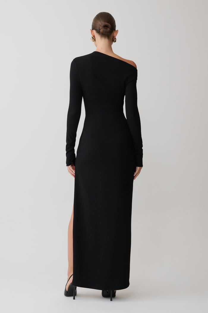 Thalyn Crepe Maxi Dress With Split - Black