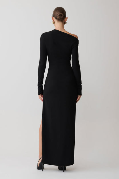 Thalyn Crepe Maxi Dress With Split - Black