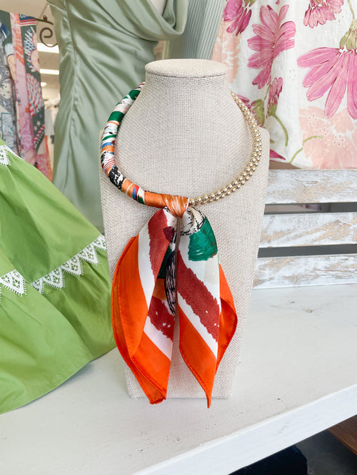 The Beaumont Scarf Necklace-Orange/Gold