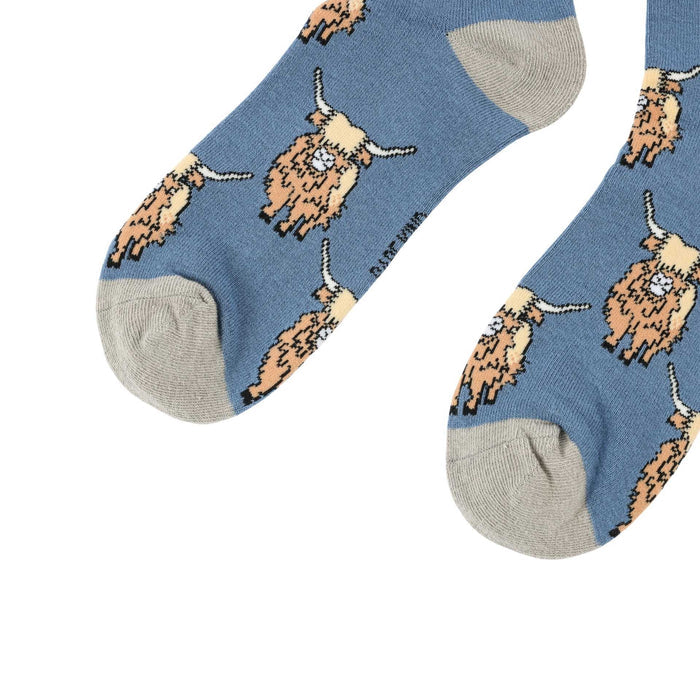 Blue highland cows bamboo socks